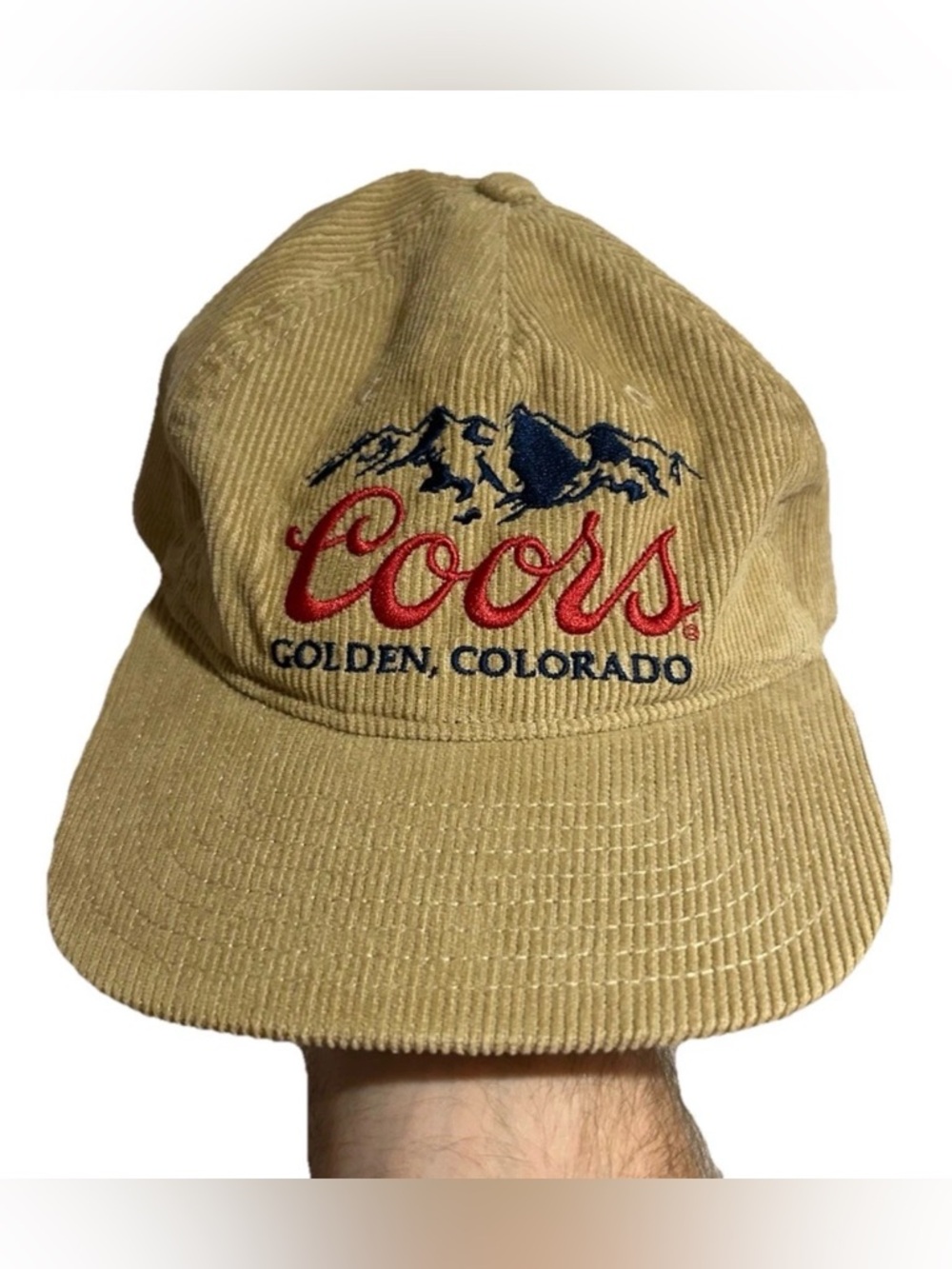 Coors Beer Corduroy Snapback Snap Back Hat Cap Beige Adjustable Golden Colorado